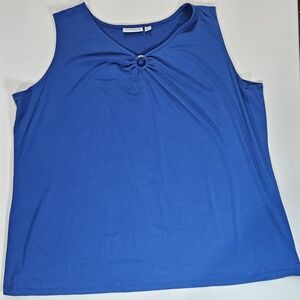 Susan Graver‎ Blouse Womens Size 2X Blue Sleeveless Ring Neckline Summer Top
